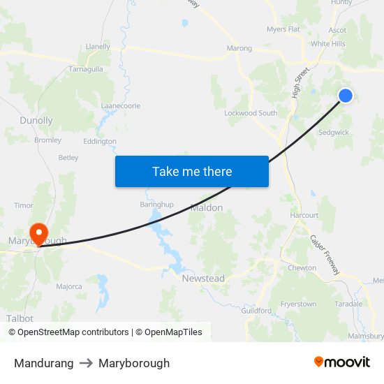 Mandurang to Maryborough map