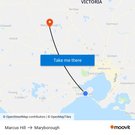 Marcus Hill to Maryborough map