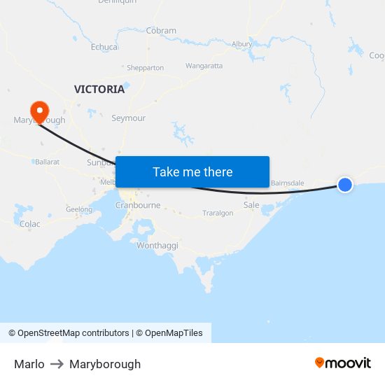 Marlo to Maryborough map