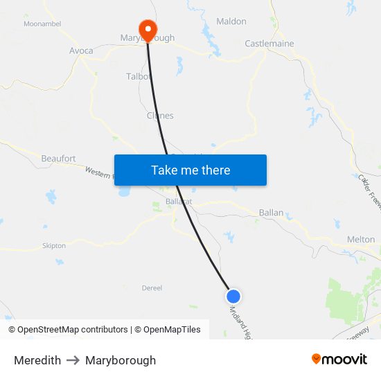 Meredith to Maryborough map