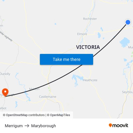 Merrigum to Maryborough map