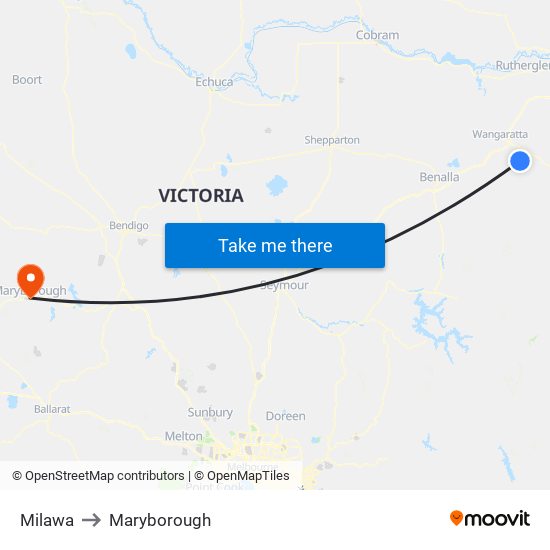 Milawa to Maryborough map