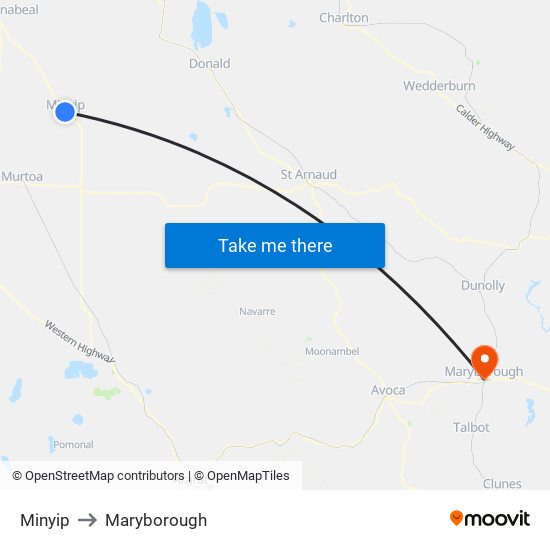 Minyip to Maryborough map