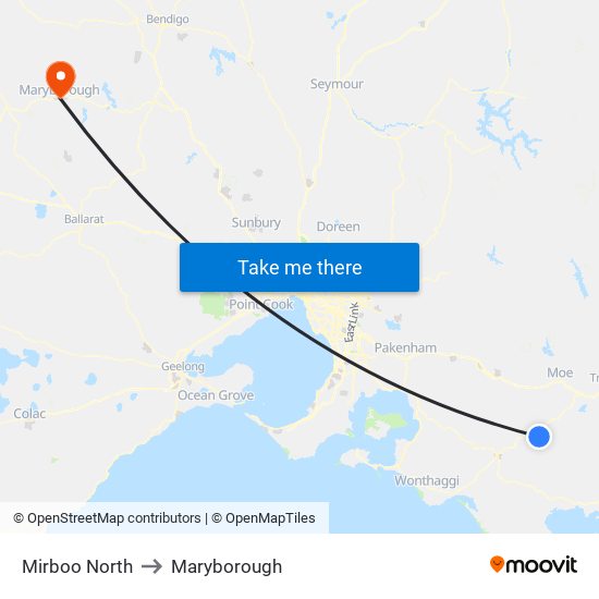 Mirboo North to Maryborough map