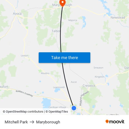 Mitchell Park to Maryborough map