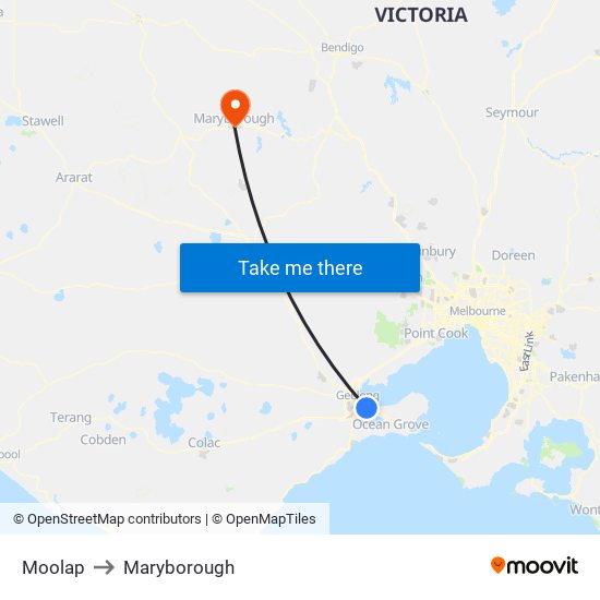 Moolap to Maryborough map