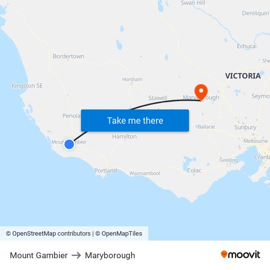 Mount Gambier to Maryborough map