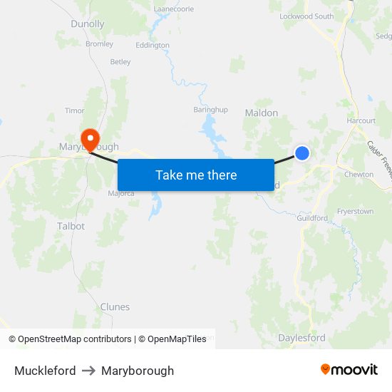 Muckleford to Maryborough map