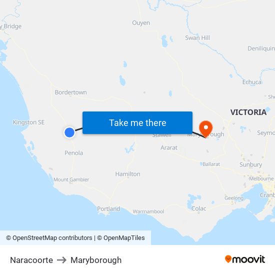 Naracoorte to Maryborough map