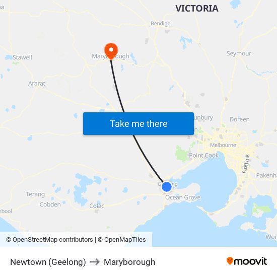 Newtown (Geelong) to Maryborough map