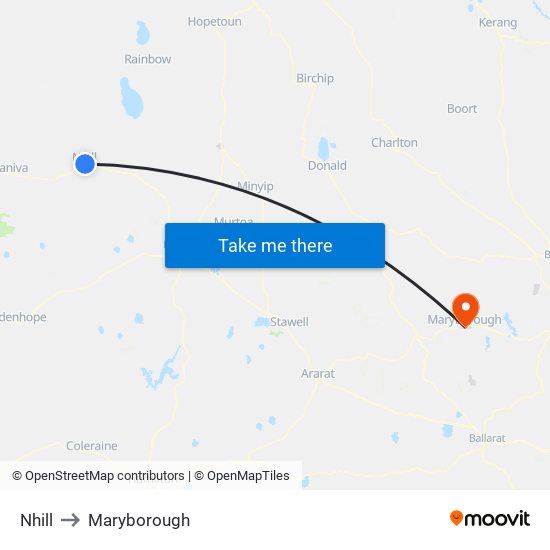 Nhill to Maryborough map