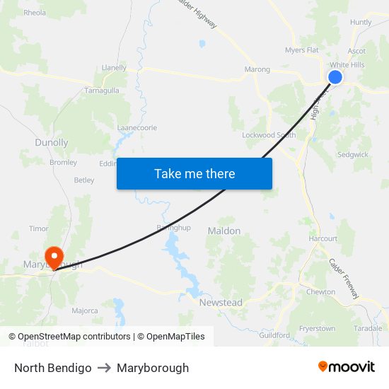 North Bendigo to Maryborough map