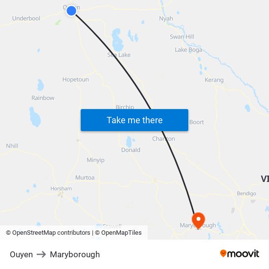 Ouyen to Maryborough map