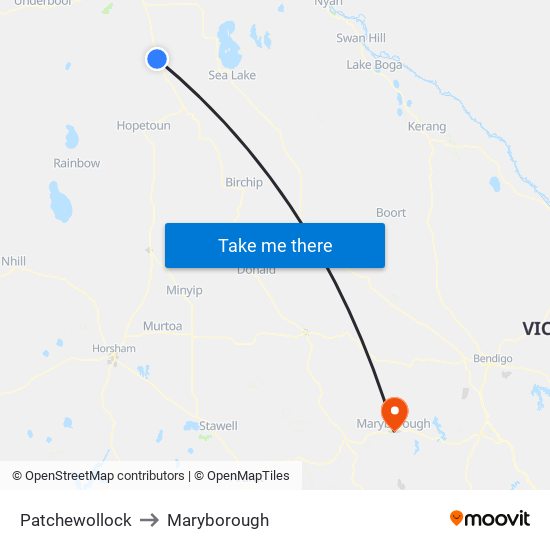 Patchewollock to Maryborough map