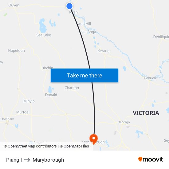 Piangil to Maryborough map