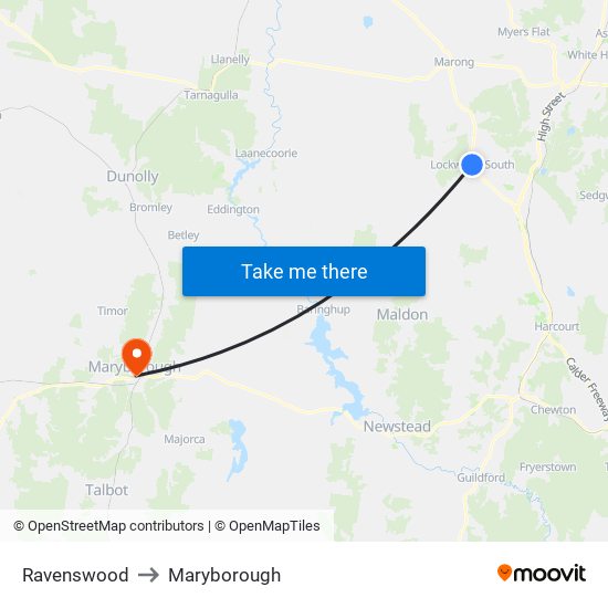 Ravenswood to Maryborough map