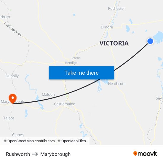 Rushworth to Maryborough map