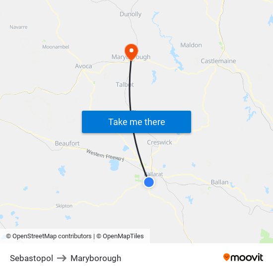 Sebastopol to Maryborough map