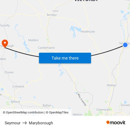 Seymour to Maryborough map