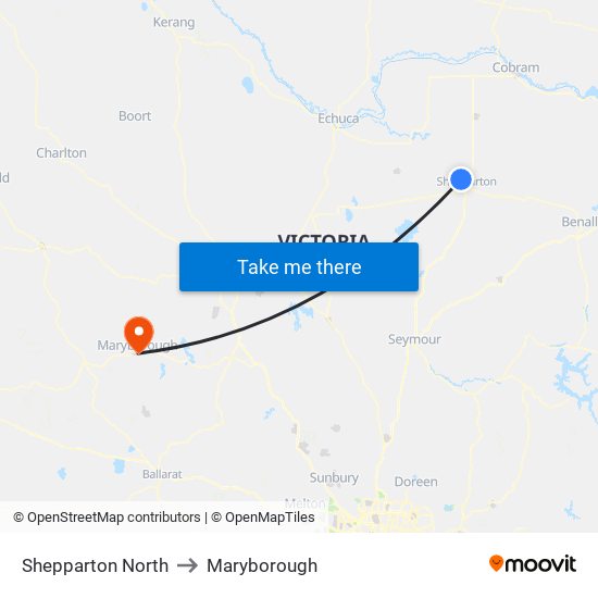 Shepparton North to Maryborough map