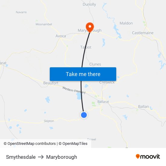Smythesdale to Maryborough map