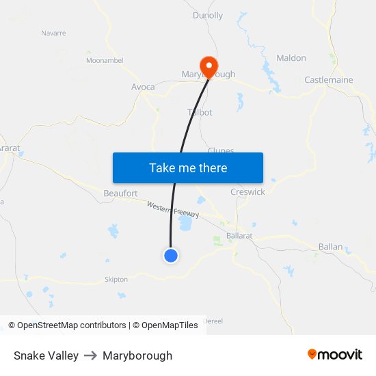 Snake Valley to Maryborough map