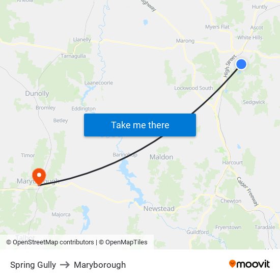 Spring Gully to Maryborough map