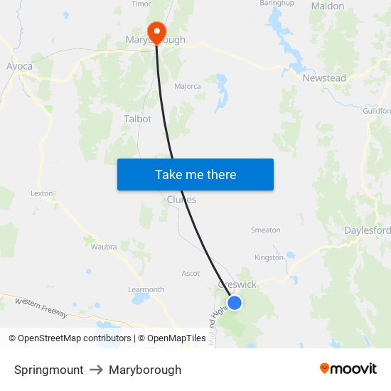 Springmount to Maryborough map