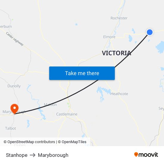 Stanhope to Maryborough map