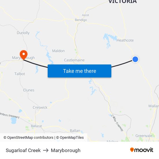 Sugarloaf Creek to Maryborough map