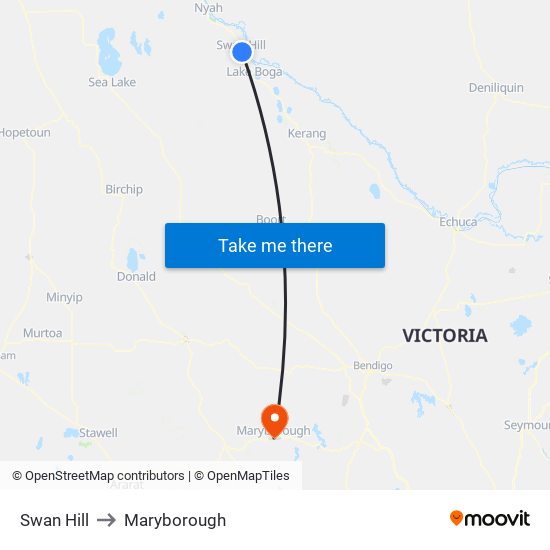 Swan Hill to Maryborough map