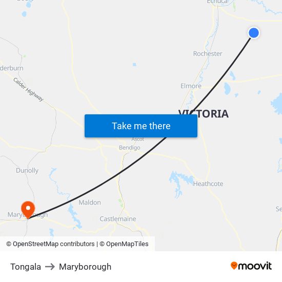 Tongala to Maryborough map