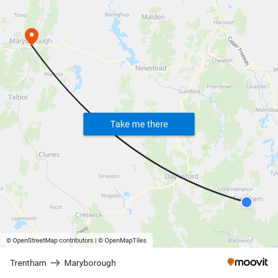 Trentham to Maryborough map