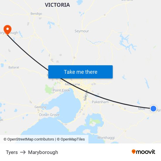 Tyers to Maryborough map