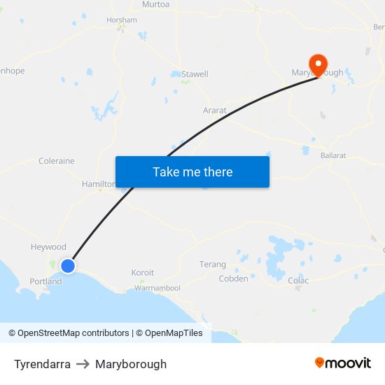 Tyrendarra to Maryborough map