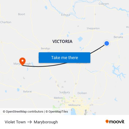 Violet Town to Maryborough map