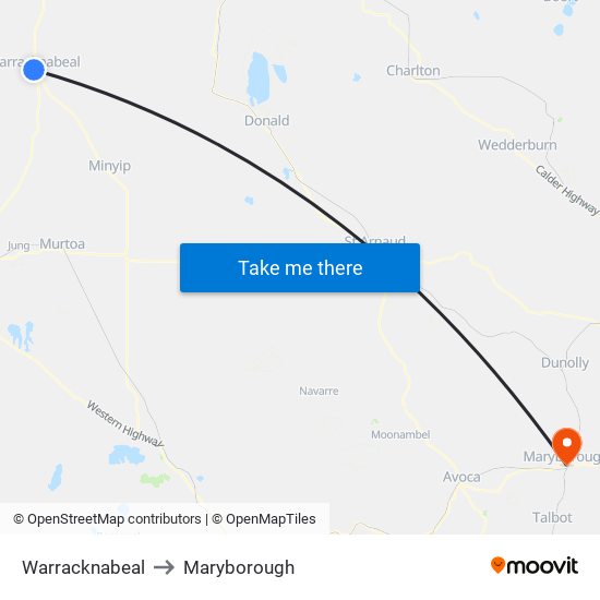 Warracknabeal to Maryborough map