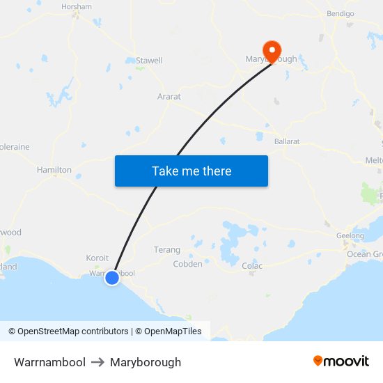 Warrnambool to Maryborough map