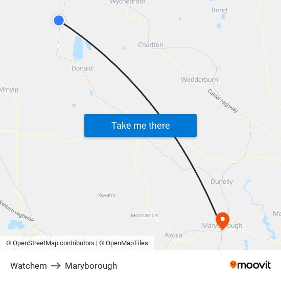 Watchem to Maryborough map