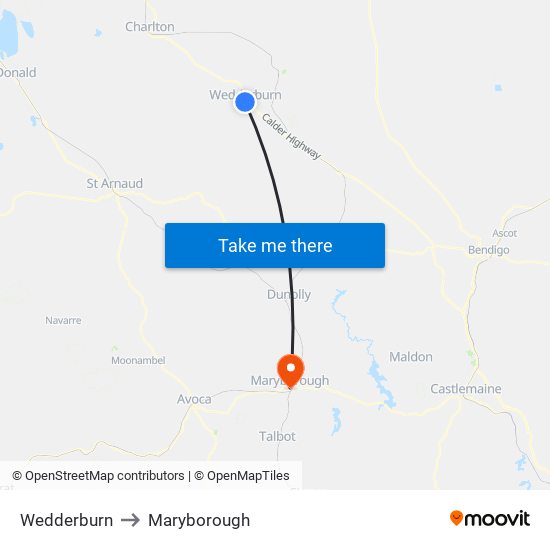 Wedderburn to Maryborough map