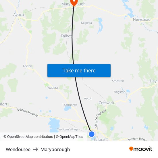 Wendouree to Maryborough map