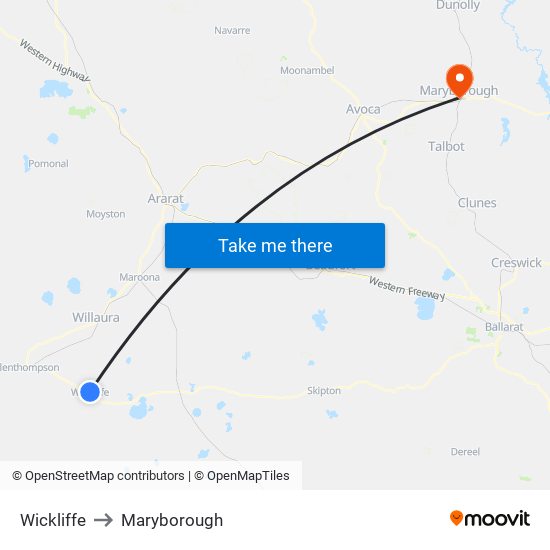 Wickliffe to Maryborough map