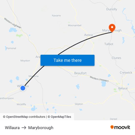 Willaura to Maryborough map