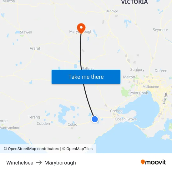 Winchelsea to Maryborough map