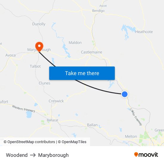 Woodend to Maryborough map