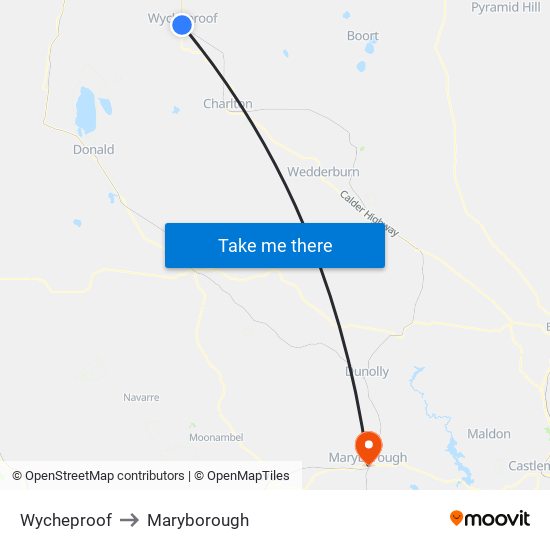 Wycheproof to Maryborough map