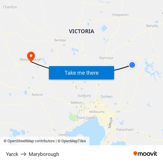 Yarck to Maryborough map