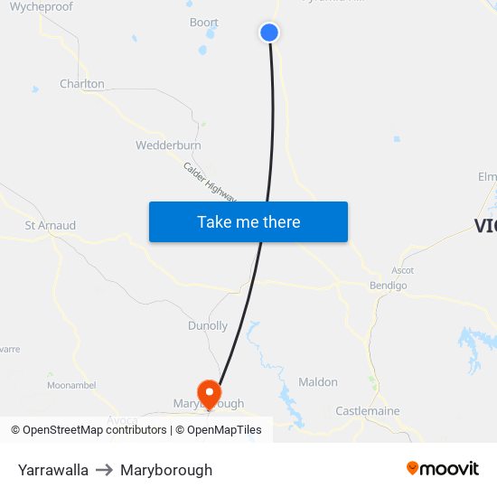 Yarrawalla to Maryborough map