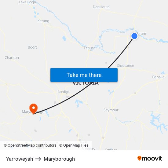 Yarroweyah to Maryborough map