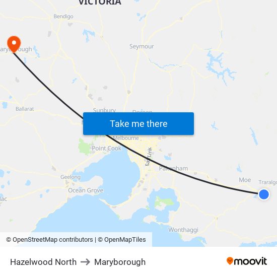 Hazelwood North to Maryborough map